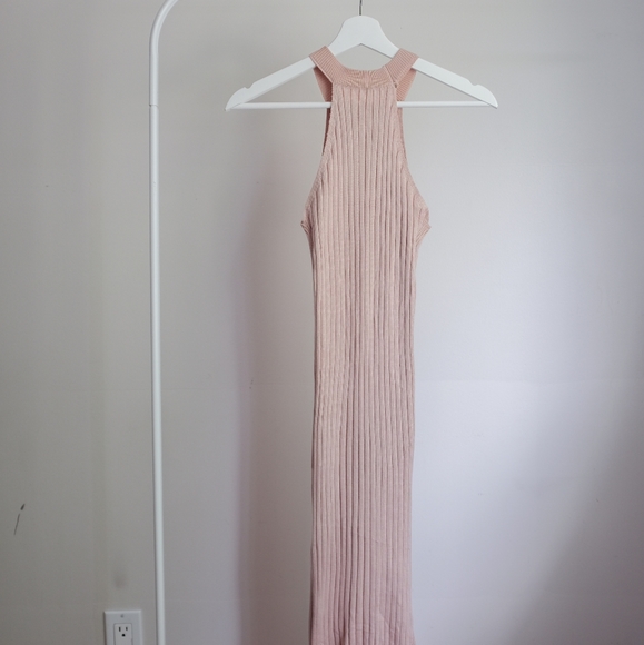 📌BOGO Beige Knit Bodycon Dress Halter Neck - Picture 2 of 3